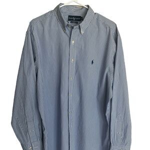 RALPH LAUREN Men’s Classic Fit Blue and White Stripe Shirt Size 16 1/2 - 32/33